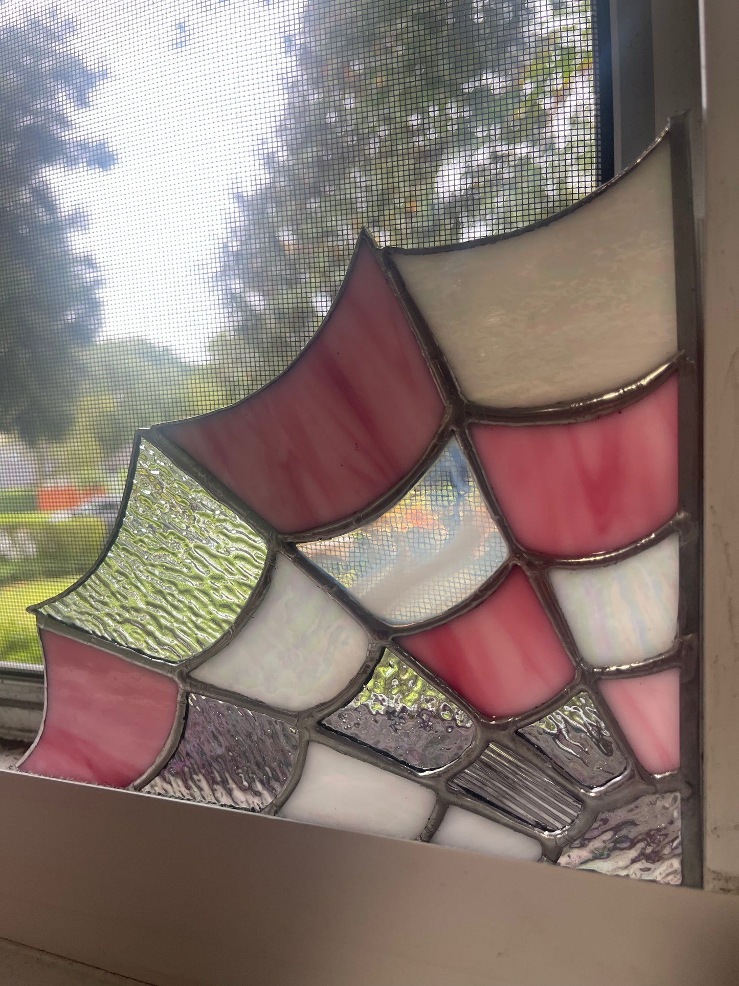 Pink, White, Iridescent Corner Spiderweb