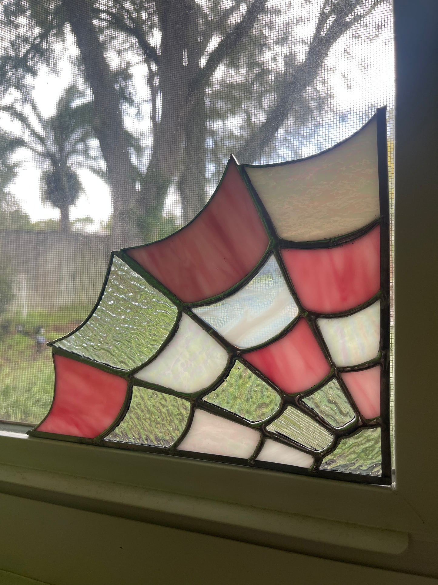 Pink, White, Iridescent Corner Spiderweb