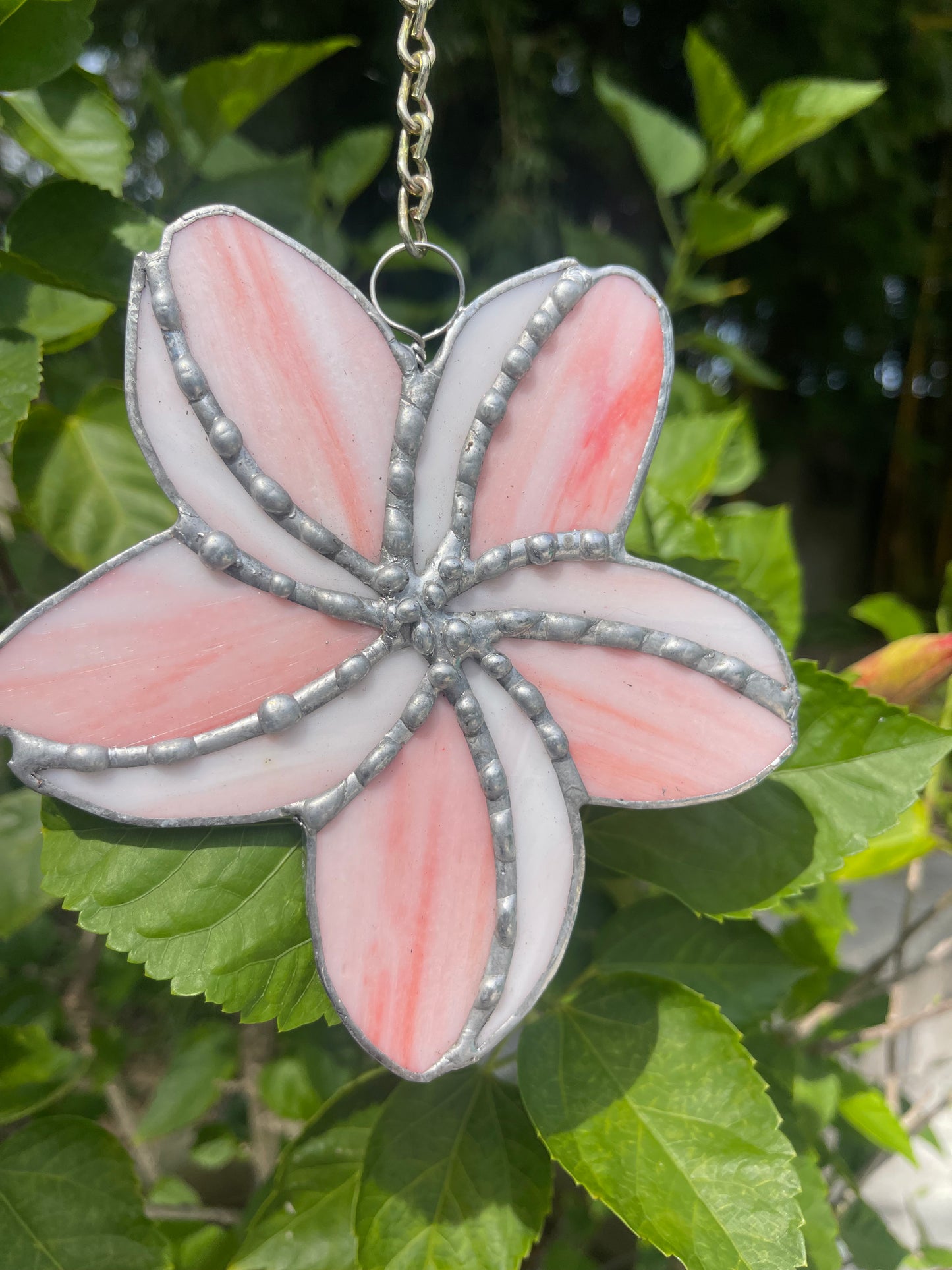 Pink & White Plumeria Flower Stained Glass